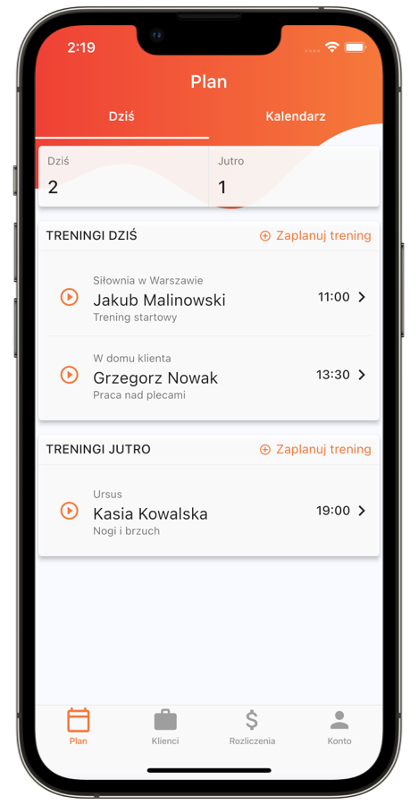Aplikacja dla trenerów personalnych